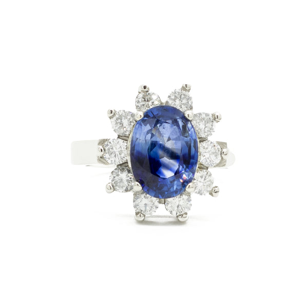 "Sapphire, Diamond and 18K White Gold" Cocktail Ring